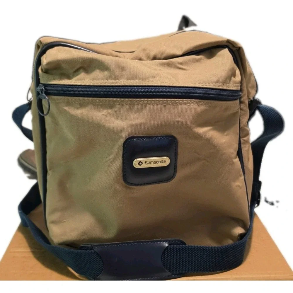 Vintage Samsonite Crossbody Travel Bag Tan Canvas Nylon Messenger Shoulder Bag